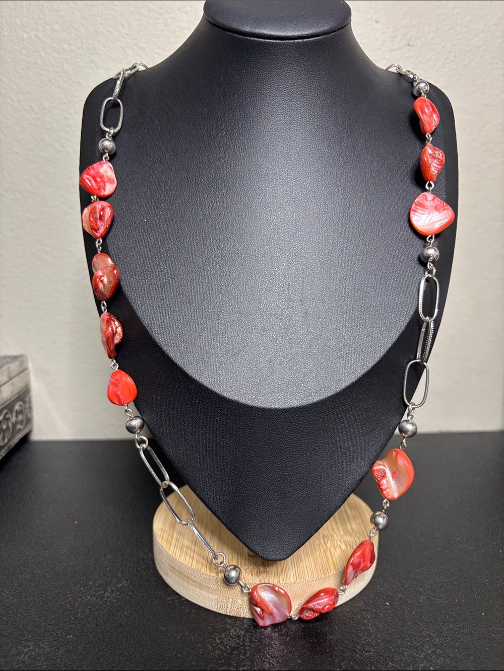 Lane Bryant Red Shell and Silver Link Women's Necklace Boho